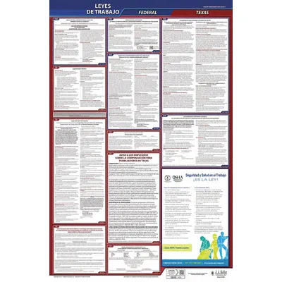 JJ KELLER Labor Law Poster: TX, Spanish, Plastic, 24 in x 40 in - All-in-One State & Federal Labor Law Posters