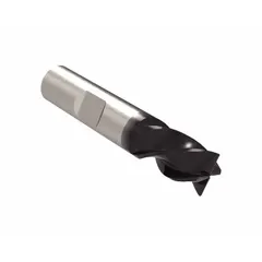 Solid carbide square end mill with AlTiN coating for enhanced wear resistance. Four-flute design provides efficient chip evacuation in slotting and profiling operations on steel and cast iron. 1/2" cutting diameter, 5/8" length of cut, 2-1/2" overall length.