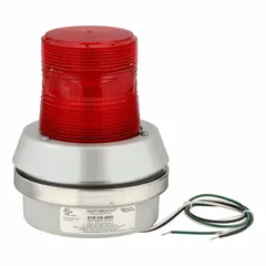 This 120V AC horn alarm with flashing light provides simultaneous audible and visual signals. It features a junction box base and conduit mount, with an overall height of 7 3/8 inches and diameter of 6 inches. Suitable for industrial alerting applications where clear warning signals are needed.