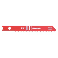 This jigsaw blade is made of high speed steel with a U shank, designed for cutting thick metal. It has a blade length of 2 3/4 inches and is sold in a 5-pack. Suitable for metal fabrication, automotive repair, and industrial maintenance tasks requiring precise cuts in steel or alloys.
