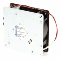 Compact blower with dimensions 5 5/16 in Ht, 5 5/16 in Wd, and 1 1/2 in Dp. Delivers 32.4 cfm airflow at 0.000 in SP. Used for cooling and ventilation in industrial electronics, control cabinets, and HVAC systems