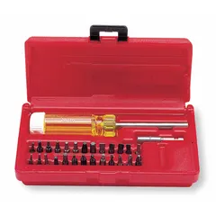 This 28-piece kit includes 26 alloy steel bits with single-end tips, featuring Phillips sizes #0, #1, #2, and #3. The plain finish bits are designed for precision fastening tasks in assembly, maintenance, and repair applications requiring multiple bit types.