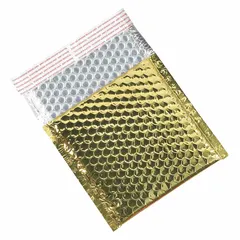 Gold bubble mailers with 7 in usable width and 6 3/4 in usable length. Outside width is 7 in. Includes tear strip for easy opening. Pack of 72.