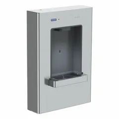 Non-refrigerated on-wall bottle filler with 304 stainless steel housing in silver finish. Designed for wall-mounted installation in commercial or institutional settings where ambient temperature water is sufficient. Suitable for lobbies, break rooms, and schools.