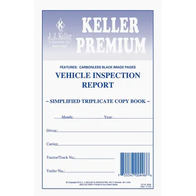 JJ KELLER Driver Vehicle Inspection Form: Carbonless, Driver Vehicle Inspection Report - All-Type Vehicle Inspection Forms