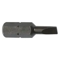 Slotted head impact bit with imperial 2F-3R industry size and hex drive. Made from S2 steel for use in high-torque applications. Suitable for driving slotted fasteners in assembly and maintenance tasks. Pack of 5.