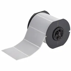Acrylic permanent adhesive label roll, 2 in x 4 in, with 750 precut labels. Compatible with BBP33, i3300, and i5300 printer series. Used for on-demand industrial identification and asset marking in manufacturing, warehousing, and facility management.