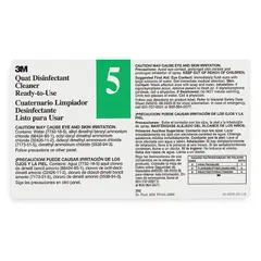 Secondary container label for identifying chemical containers in industrial and facility settings. Each label measures 8 1/2 inches wide and 11 inches tall. Pack of 12 labels with legend '3M Quat Disinfectant Cleaner Concentrate 5'.