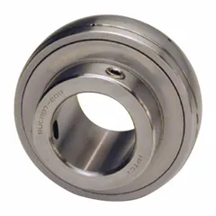 Food-grade spherical insert bearing with ball bearing insert type, double-sealed closure, and set-screw locking. Bore 3/4 in, OD 47 mm, outer ring width 0.629 in. Suitable for applications requiring washdown resistance and contamination prevention, such as conveyor systems and food processing equipment.
