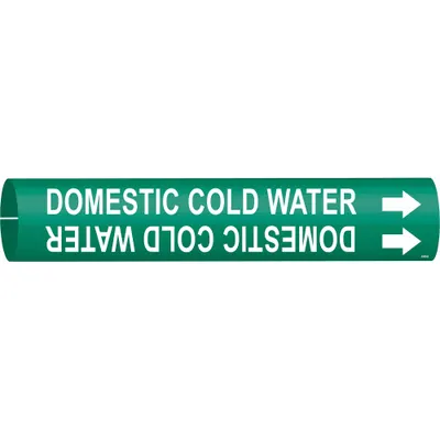 BRADY Pipe Marker: Domestic Cold Water, Green, White, Fits 1 1/2 to 2 3/8 in Pipe O.D. - Domestic Cold Water Snap-On Pipe Markers