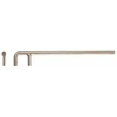 Aluminum bronze, natural finish, nonsparking F-shaped valve wheel wrench. Overall length 19 3/4 in. Used for operating valve wheels in industrial settings where spark prevention is required.