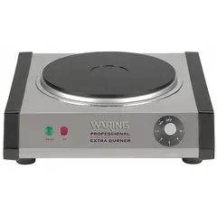 This single-burner electric hot plate features a 7-inch solid heating element that delivers 1,300 watts of power at 120V AC. The solid element provides even heat distribution for countertop cooking tasks such as simmering, warming, and small-batch preparation in commercial kitchens.