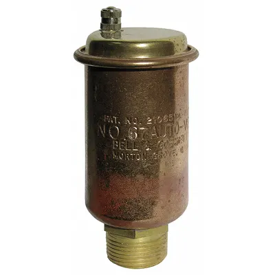 BELL & GOSSETT Air Vent: One Port, Top Port, 1/8 in MNPT, For Water, Brass Body, 35 psi Max. - Vertical-Discharge Air Vents