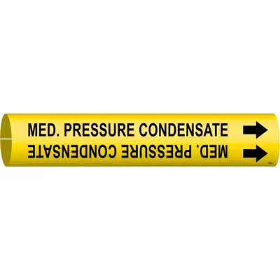 BRADY Pipe Marker: Med. Pressure Condensate, Yellow, Black, Fits 4 to 6 in Pipe O.D. - Med. Pressure Condensate Snap-On Pipe Markers
