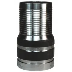 This carbon steel combination nipple features a hose barb on one end and a grooved connection on the other, sized 3 in x 3 in for 3 in hose I.D. It is used in air, water, and chemical transfer systems where a secure, leak-resistant joint is required in industrial hose assemblies.