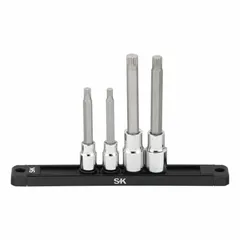 This 25-piece 12-point bit socket set includes 4 pieces with dual 3/8 in and 1/2 in drive sizes. It covers metric socket sizes from 6 mm to 12 mm. The replaceable insert extends tool life. Suitable for fastening and loosening hex-head fasteners in automotive, industrial, and maintenance applications.