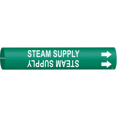 BRADY Pipe Marker: Steam Supply, Green, White, Fits 4 to 6 in Pipe O.D., 1 Pipe Markers - Steam Supply Snap-On Pipe Markers