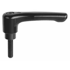 This straight teardrop-style adjustable handle features a zinc body with a steel threaded stud. It has a 65 mm overall length, a 5/16"-18 thread size, and a 40 mm thread length. Commonly used for clamping, positioning, and adjusting machinery components in jigs, fixtures, and industrial equipment.