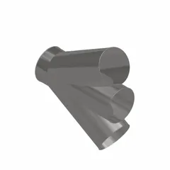 This 30° branch fitting is designed for use in dust collection and industrial ventilation systems. It connects ductwork to divert airflow, suitable for capturing airborne particles. Constructed of stainless steel, it fits 14 in duct diameter and has an overall length of 37 in.