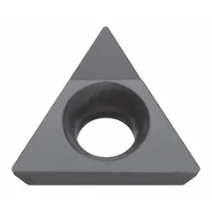 Triangle (T) indexable turning insert with PCD grade, designed for machining non-ferrous materials such as aluminum alloys, copper, and composites. Suitable for turning, facing, and profiling operations requiring high surface finish and tool life.
