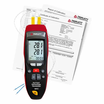 TRIPLETT Thermometer: -418°F (Type K) to 2,501°F (Type K), 2 Channels - Thermocouple Meters with Cabled Data Output
