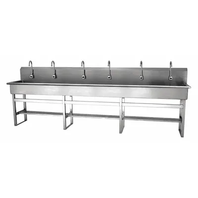 SANI-LAV Wash Station: 45 in Overall Ht, 117 in Bowl Lg, 8 in Bowl Dp, 0.5 gpm Flow Rate - Six-Station Freestanding Wash Stations with Faucets