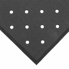 This drainage mat is constructed from a nitrile rubber/natural rubber blend with a pebble surface, providing resistance to oil and grease. The 5/8-inch thick foam construction offers anti-fatigue support in standing work areas. Suitable for industrial environments such as machine shops, assembly lines, and workstations where oil and grease are present.