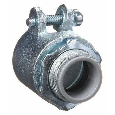 RACO Straight Connector - Squeeze Clamp Style: Iron, 1/2 in Trade Size, 1/2 in MNPT - Straight Connectors - Squeeze Clamp Style