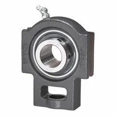 Radial ball take-up unit bearing with steel insert, fixed expansion type, and inch system measurement. Designed for general purpose applications requiring radial load support and shaft alignment adjustments, such as conveyor systems and tensioning mechanisms.