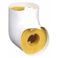 Fiberglass, slit 90° elbow insulation for pipe fittings. 1 in thickness, 7/8 in inside diameter. Used to insulate elbows in piping systems for temperature maintenance and energy efficiency