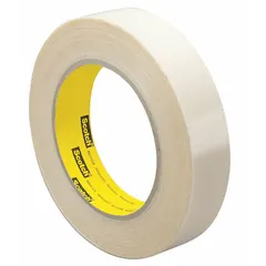 This tape features a transparent polyethylene film backing with an acrylic adhesive, providing a low-friction surface for industrial applications. It is used on chutes, guides, and conveyor beds to improve material flow and reduce drag in packaging, woodworking, and material handling operations.
