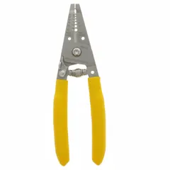 8-inch wire stripper for stripping insulation from 10 to 18 AWG solid and stranded copper wire. Features a standard cushion grip for comfort during repetitive stripping tasks. Strip length range of 6 to 8 inches. Suitable for electrical wiring and panel work.