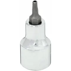 Security Torx bit socket with a T25 tip size and fixed insert design. Overall length of 2 1/4 inches. Used for driving tamper-resistant Torx fasteners in maintenance, assembly, and repair applications.