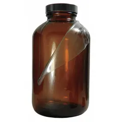 Safety Coated Wide Mouth Round Glass Lab Bottle, 250 mL, Amber, 45-400, 65 mm Body Dia