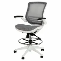 FLASH FURNITURE Drafting Chair: Waylon, Mesh Material, Adj Arms Arm, 19 in Seat Wd, 19 in Seat Dp (MPN BL-LB-8801X-D-GR-WH-GG)