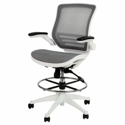FLASH FURNITURE Waylon Adjustable-Arm Drafting Chair, Mesh Seat, White Frame - Adjustable-Arm Drafting Chairs