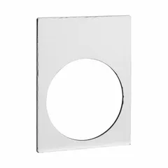 Rectangular non-metallic plastic legend plate for 22 mm panel mounting. Measures 1 3/16 in overall height by 1 5/8 in overall width. White/yellow color with no keyway. Used to label push-button functions in industrial control stations.