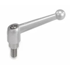 Ball-style adjustable handle with threaded stud, featuring a zinc body and stainless steel thread. Thread size 5/16"-18, overall length 64 mm. Used for manual clamping, positioning, and adjustment on industrial machinery, jigs, and fixtures.