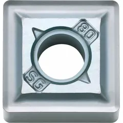 This square (S) indexable turning insert is made of PVD carbide. It is used for turning, facing, and profiling operations on steel, stainless steel, and cast iron in medium-duty machining applications.