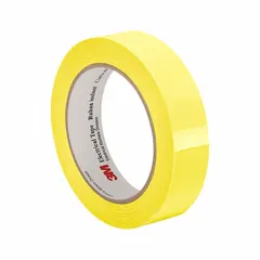 Polyester film tape with acrylic adhesive, 2.5 mil thick, 0.25 inch wide, 72 yards long, yellow. Rated for continuous exposure up to 1350°F. Used for high-temperature insulation, coil wrapping, transformer lead insulation, and capacitor bundling.