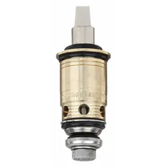 This brass compression cartridge is designed for use with hot and cold water in Chicago Faucets faucets. It has a 1-inch overall length and is a direct replacement part for controlling water flow and temperature in commercial or industrial plumbing applications. The package includes one cartridge.