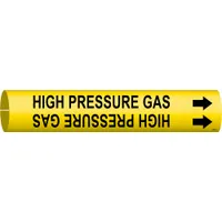 Pipe Marker: High Pressure Gas, Yellow, Black, Fits 3/4 to 1 3/8 in Pipe O.D., 1 Pipe Markers (MPN 4193-A)