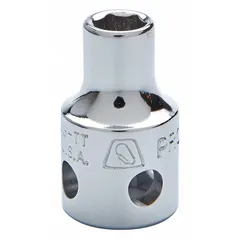 This 24 mm, 12-point, deep chrome socket features a 3/8 in drive and is tether-ready for safety in elevated or confined workspaces. It is used for fastening and loosening metric hex fasteners in industrial maintenance, automotive repair, and assembly applications.