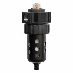 This coalescing filter removes oil aerosols and fine particulates from compressed air systems. It features a 0.01 micron filtration rating, 1/2 in NPT connections, 95 scfm flow capacity, and 250 psig maximum operating pressure. Suitable for applications requiring clean, oil-free air.