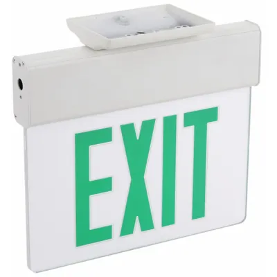LITHONIA LIGHTING Exit Sign: 1 Faces, Green, Aluminum, Universal Field Selectable Chevrons - Surface-Mount Edge-Lit Exit Signs