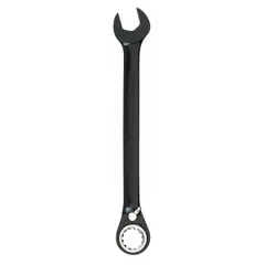 Alloy steel construction with black chrome finish. Offset design with 11 mm head size and 6 1/2 in overall length. Ratcheting action for use in confined spaces. Suitable for tightening or loosening 11 mm fasteners in maintenance and repair tasks.