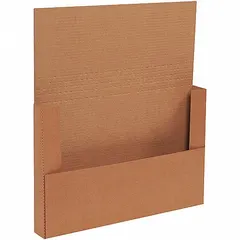 Corrugated cardboard mailer with single-wall construction and ECT-32-B board test. Inside dimensions: 14-1/8" length, 8-5/8" width, 2" height. Kraft color. Easy-fold closure for quick assembly without tape. Suitable for shipping flat or lightweight items.