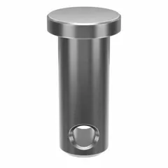 This standard clevis pin has a 5/16 in diameter and 25/32 in shank length, made from 18-8 stainless steel. It is used to connect a clevis to a rod or chain end in mechanical linkages, providing a pivot point in industrial machinery, material handling, and agricultural equipment.