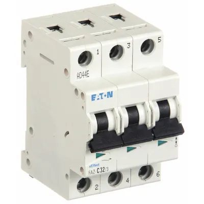 EATON Supplementary Protector: 32 A Amps, 96V DC, 15kA at 277/480V AC, Lug, FAZ - C-Curve, 3-Pole UL1077 DIN Rail-Mount Supplementary Protectors