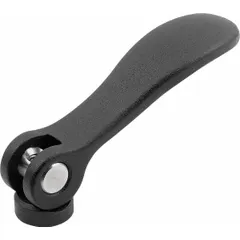 Cam lever with threaded hole, aluminum handle and stainless steel thread. M5 thread size, 52.3 mm handle length. Used for quick clamping, positioning, and adjustment on machinery and fixtures.